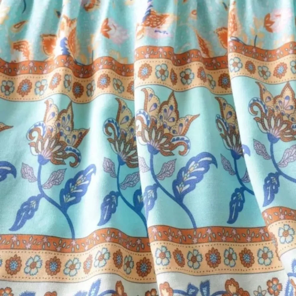 Bohemian Floral Light Blue Long Sleeve Dress - Picture 8 of 13